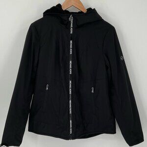 Michael Kors Fleece Lined Hooded Zip Up Black Jacket, Women's Large